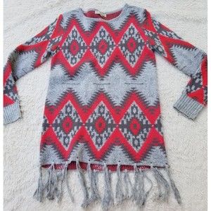 Young Thread New York Southwestern Style Sweater Tassels Gray Size Small